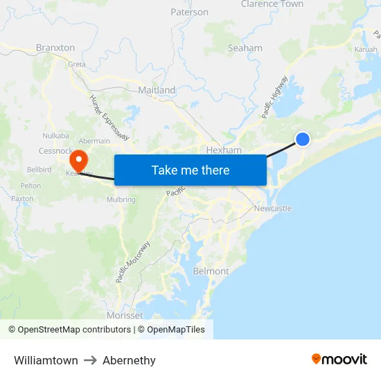 Williamtown to Abernethy map
