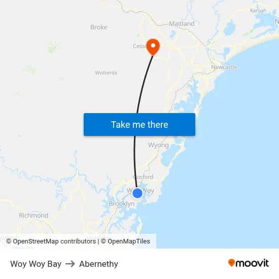 Woy Woy Bay to Abernethy map