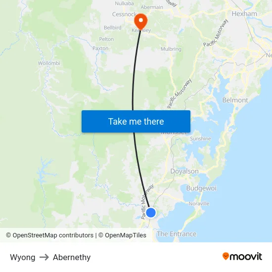 Wyong to Abernethy map