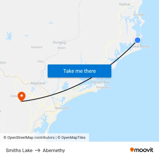 Smiths Lake to Abernethy map