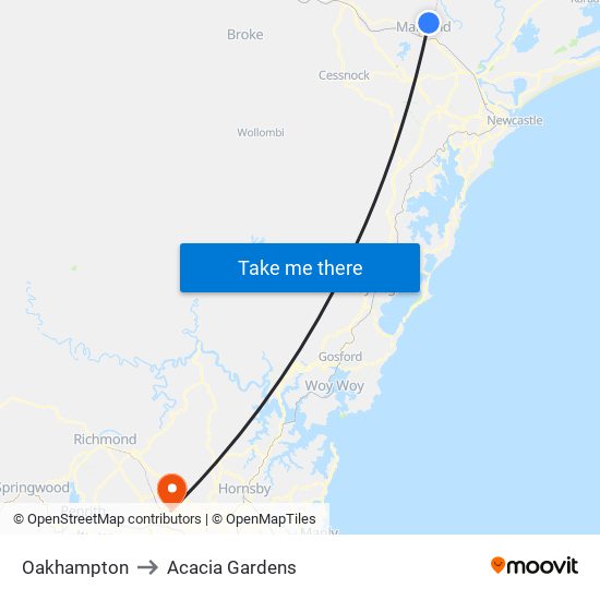 Oakhampton to Acacia Gardens map