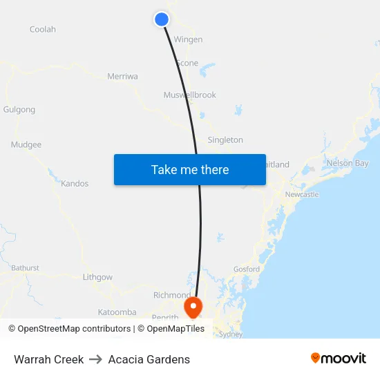 Warrah Creek to Acacia Gardens map