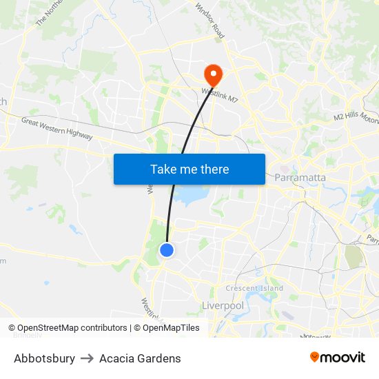 Abbotsbury to Acacia Gardens map