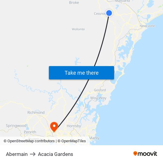 Abermain to Acacia Gardens map