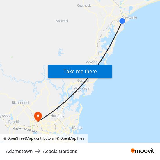 Adamstown to Acacia Gardens map