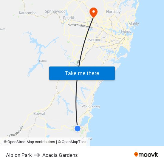 Albion Park to Acacia Gardens map