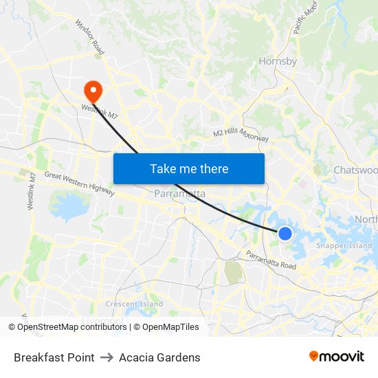 Breakfast Point to Acacia Gardens map