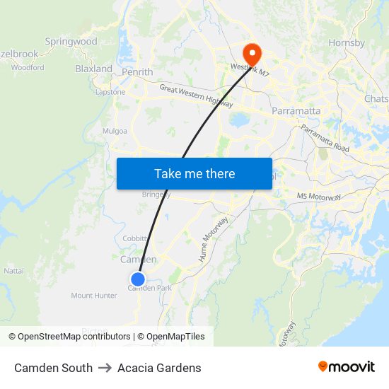 Camden South to Acacia Gardens map