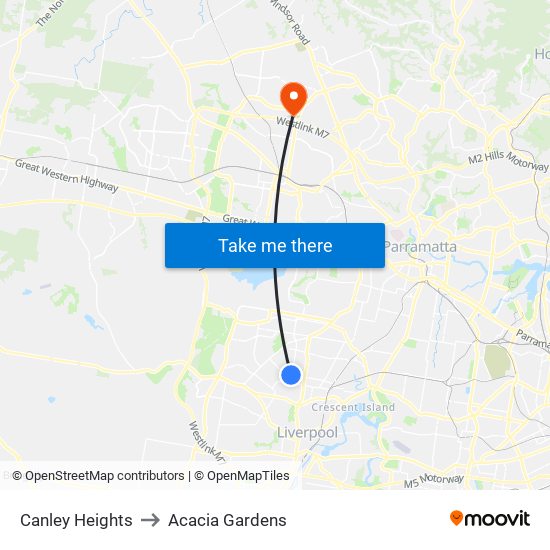 Canley Heights to Acacia Gardens map