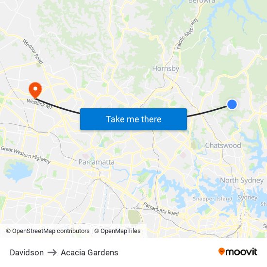 Davidson to Acacia Gardens map