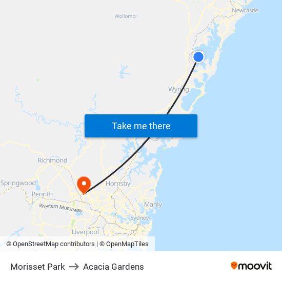 Morisset Park to Acacia Gardens map