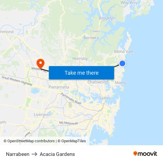 Narrabeen to Acacia Gardens map