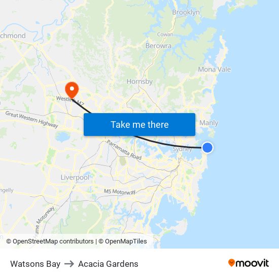 Watsons Bay to Acacia Gardens map