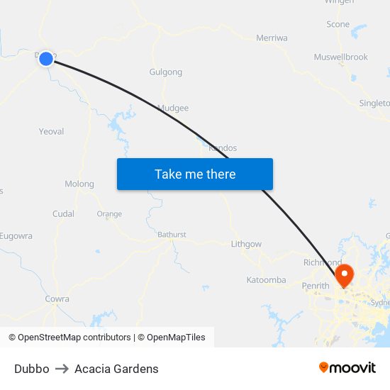 Dubbo to Acacia Gardens map