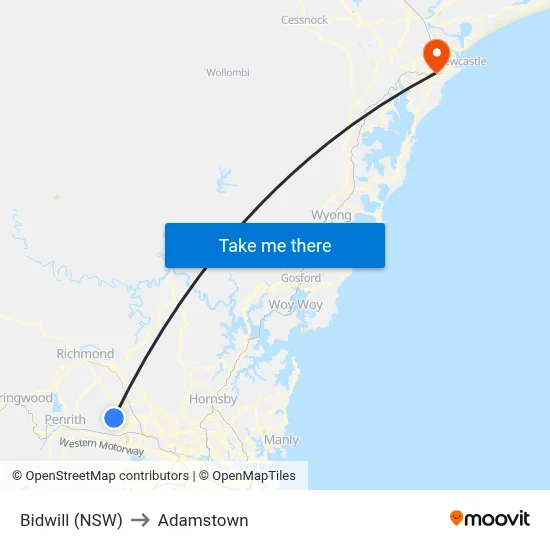 Bidwill (NSW) to Adamstown map