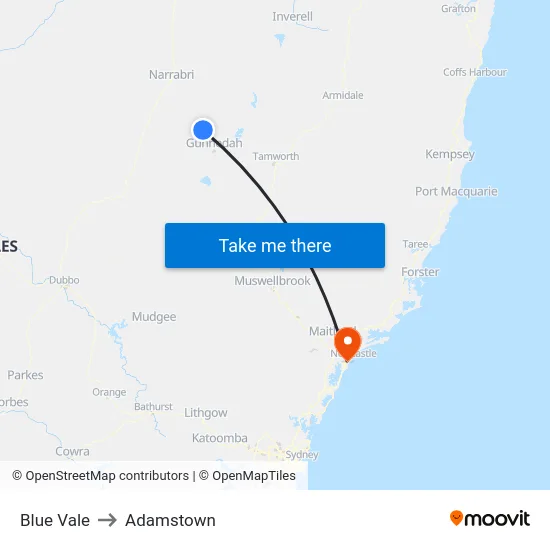 Blue Vale to Adamstown map