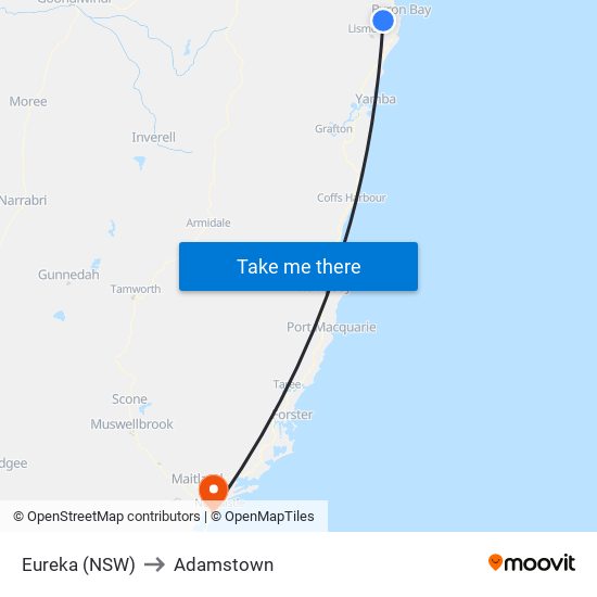 Eureka (NSW) to Adamstown map