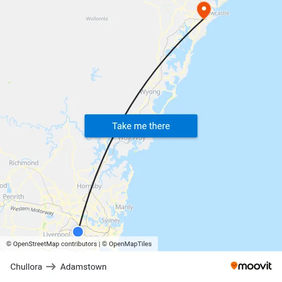 Chullora to Adamstown map