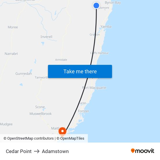 Cedar Point to Adamstown map