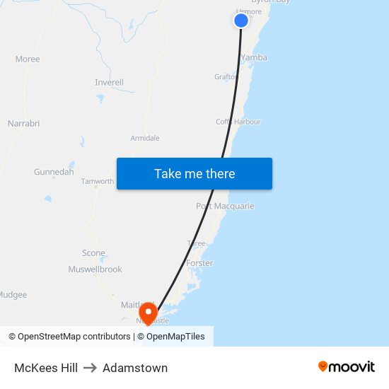 McKees Hill to Adamstown map