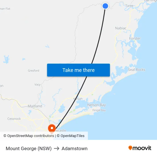 Mount George (NSW) to Adamstown map