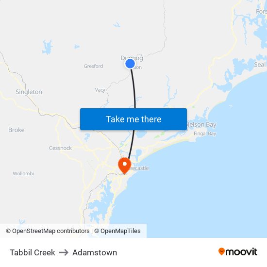 Tabbil Creek to Adamstown map