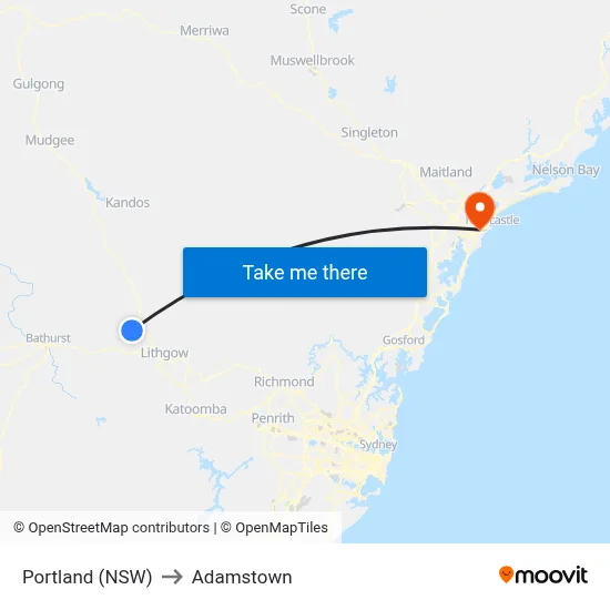 Portland (NSW) to Adamstown map