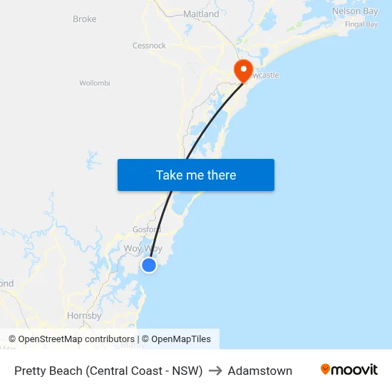 Pretty Beach (Central Coast - NSW) to Adamstown map