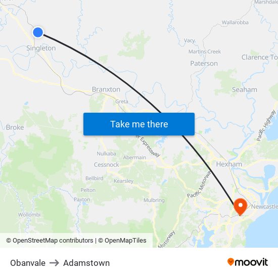 Obanvale to Adamstown map