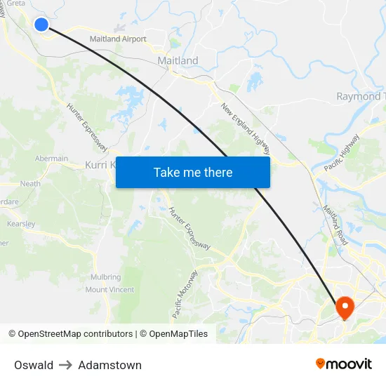 Oswald to Adamstown map