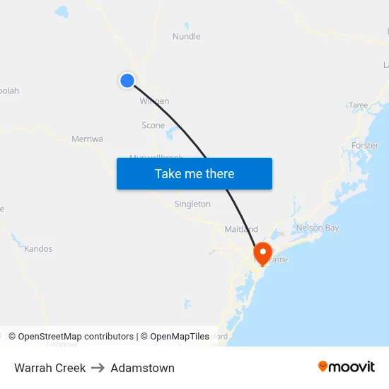 Warrah Creek to Adamstown map