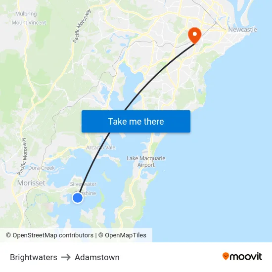 Brightwaters to Adamstown map