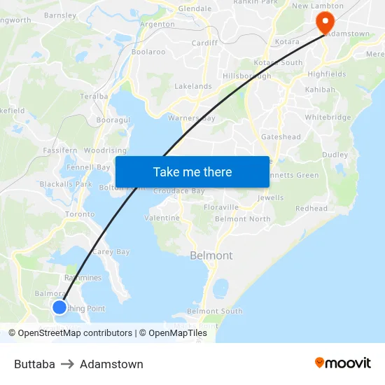 Buttaba to Adamstown map