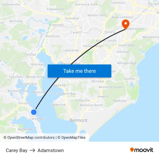 Carey Bay to Adamstown map
