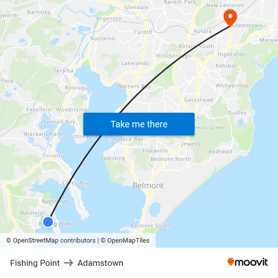 Fishing Point to Adamstown map