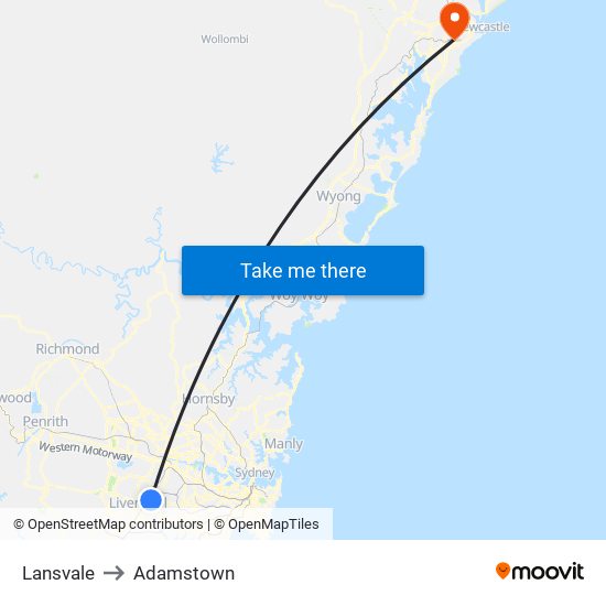 Lansvale to Adamstown map