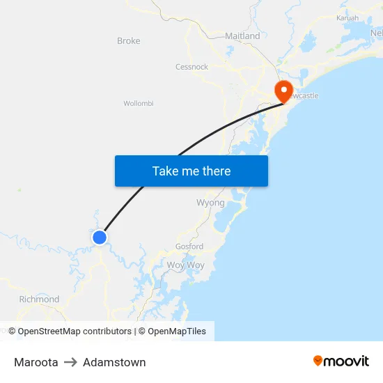 Maroota to Adamstown map