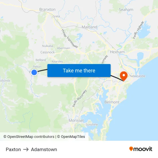Paxton to Adamstown map