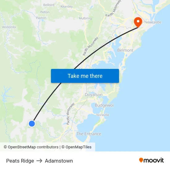 Peats Ridge to Adamstown map