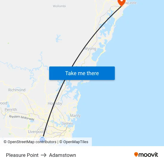 Pleasure Point to Adamstown map