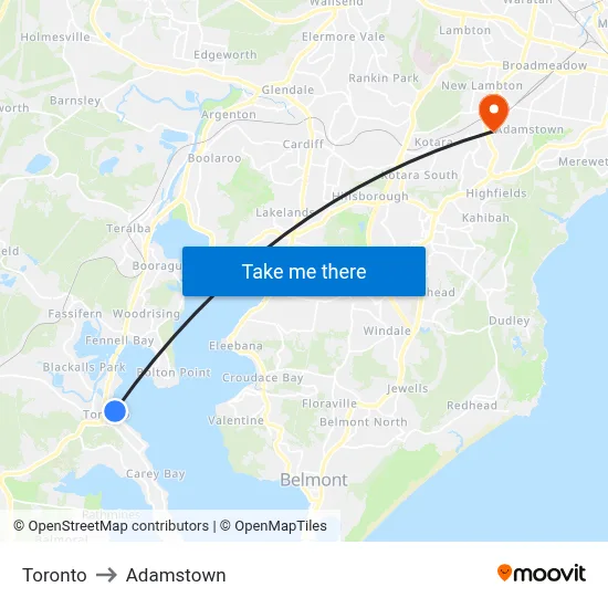 Toronto to Adamstown map