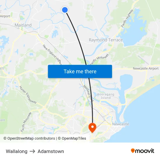 Wallalong to Adamstown map
