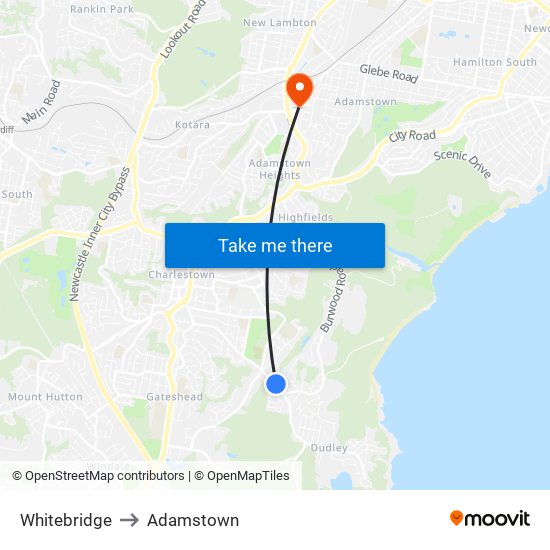 Whitebridge to Adamstown map