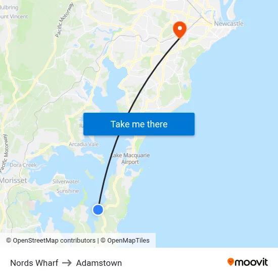 Nords Wharf to Adamstown map