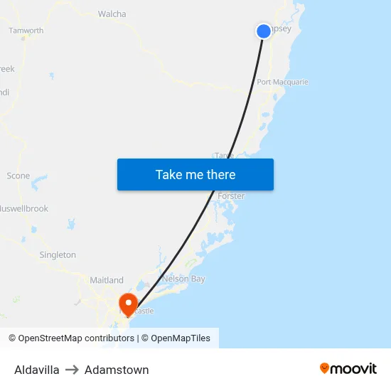 Aldavilla to Adamstown map