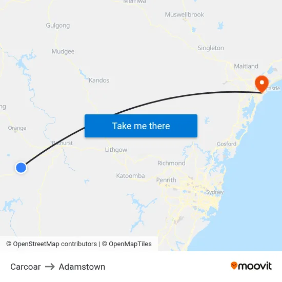 Carcoar to Adamstown map