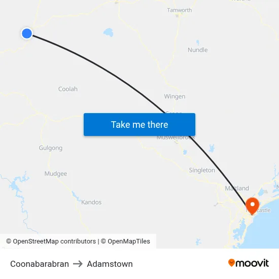 Coonabarabran to Adamstown map