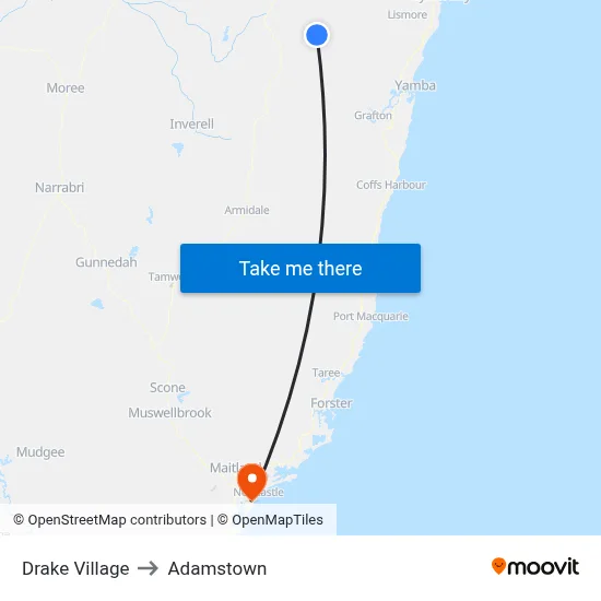 Drake Village to Adamstown map