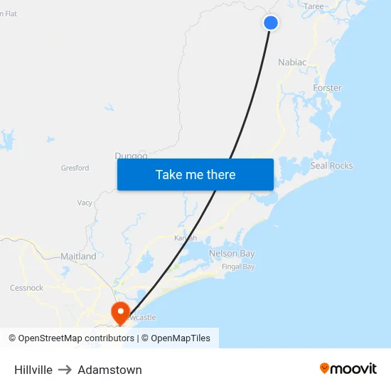 Hillville to Adamstown map