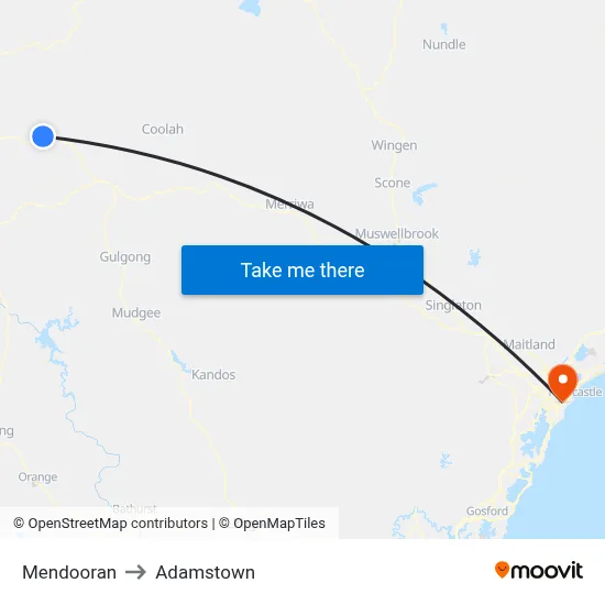 Mendooran to Adamstown map